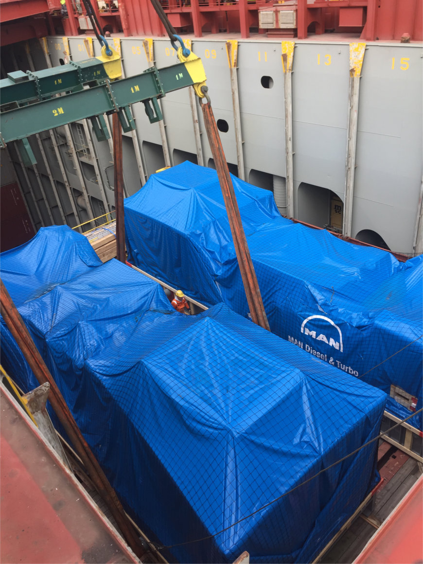 1 / 30 Project ex Antwerp to Hong Kong - 6 Heavy Lift Units - loaded as Breakbulk on Container vessel on bed of 18x40'Flat Rack (3 units - each 900x430x430cm each 62'500 kgs + 3 units each 1245x482x455cm each 104'000 kgs)